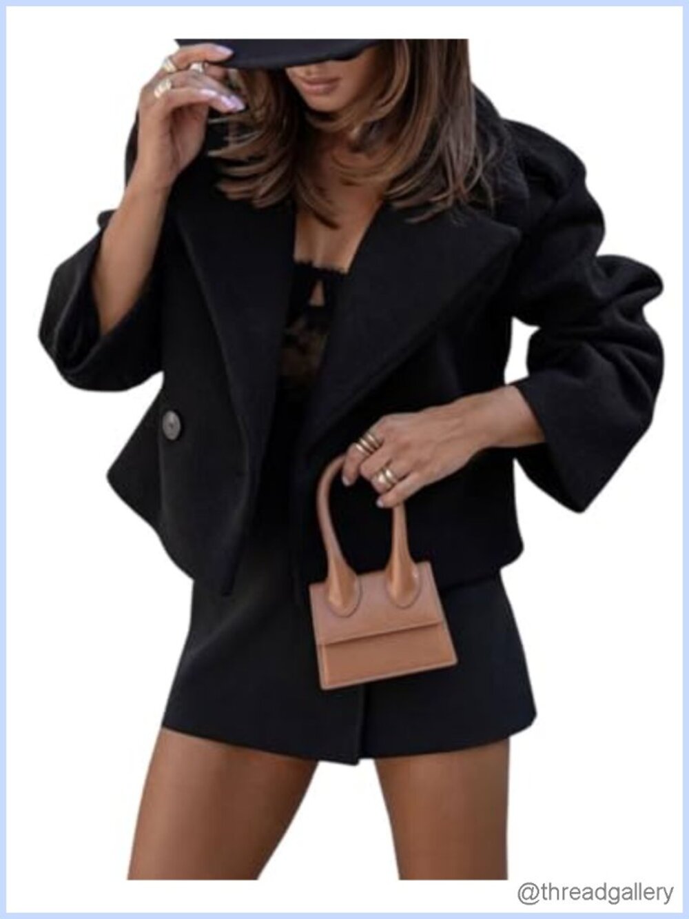 Wool Blend Crop Pea Coat Double Breasted Office Work Short Jacket